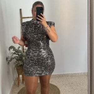 Vestido lentejuelas , animal print